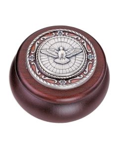 Holy Spirit Wood & Red Epoxied Silver Metal Keepsake Box