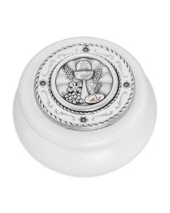 Communion White Wood & White Epoxied Silver Metal Keepsake Box