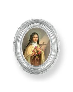 3 1/2" x 4 1/2" Silver Oval Frame with a Saint Therese Print-P65