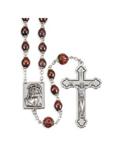 Maroon Palissander Wood Bead Rosary, Boxed