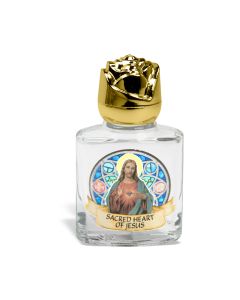 8 ml. 2" Glass Sacred Heart Holy Water Bottle with Gold Rose Cap
