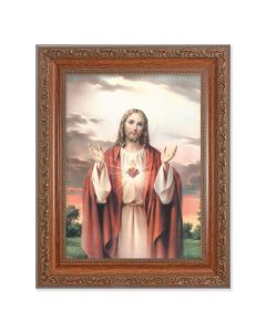 8.25" x 10.25" Ornate Wood Frame with a 6" x 8" Sacred Heart of Jesus Print