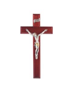 11" Dark Cherry Cross with an Antique Silver and Gold Finish Corpus