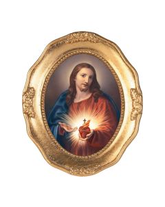 3 1/2" x 4 1/2" Gold Leaf Frame with Batoni: Sacred Heart of Jesus Gold Stamped Print- P65 STICKER