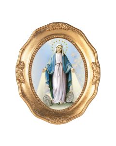 3 1/2" x 4 1/2" Gold Leaf Frame with O.L. of The Miraculous Medal Gold Stamped Print- P65 STICKER
