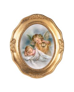 3 1/2" x 4 1/2" Gold Leaf Framed with a Guardian Angel with Lantern Print- P65 