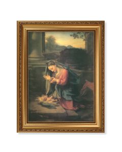 15 1/2" x 19 1/2" Antique Gold Leaf Beveled Frame with Bead Inlay and 12" x 16" Correggio: Our Lady Worshipping the Child Textured Art