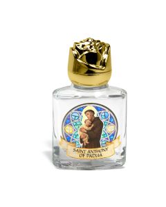 8 ml. 2" Glass Saint Anthony Holy Water Bottle with Gold Rose Cap