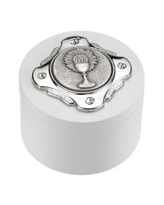 Resin Communion Keepsake Box with Silver Chalice Medal & Crystals