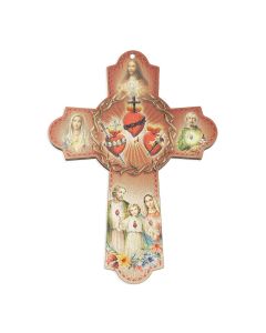 JMJ Holy Family Hearts Wooden Wall Cross