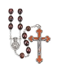 Brown Oval Wood Bead Rosary