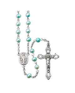 Genuine Light Blue Freshwater Pearl Bead Rosary, Boxed