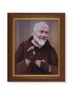 10 1/2" x 12 1/2" Walnut Finish Beveled Frame with 8" x 10" St. Pio Textured Art