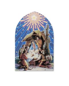 Mosaic Arch Liturgical Glass Christmas Nativity with Manger 3 3/8"W x 5 3/8"H.
