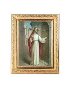8 1/4" x 10 1/4" Gold Ornate Frame with a 6" x 8" Christ Knocking Print
