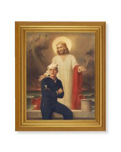 10" x 12" Gold Leaf Finish Beveled Frame with 8" x 10" Jesus with Sailor Textured Art