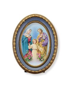 5 1/2" x 7 1/2" Oval Gold-Leaf Frame with a Holy Family Print-P65