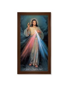 24" x 44" Walnut Finished Beveled Frame with a Divine Mercy Textured Art