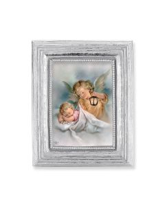 3 3/4" x 4 1/2" Silver Frame with a Guardian Angel with Lantern Print-P65
