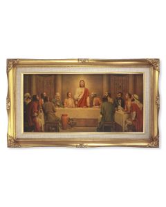 14" x 24" Gold Leaf Wood Frame with Linen Border and a 10" x 20" Chambers: Last Supper Print