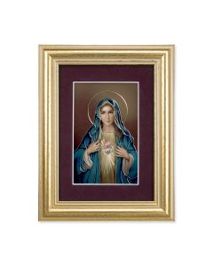 5 1/4" x 6 3/4" Gold Leaf Frame-Burgundy Matte with a 2 1/2" x 3 3/4" Immaculate Heart of Mary Print