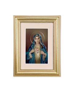 5 1/4" x 6 3/4" Gold Leaf Frame-Cream Matte with a 2 1/2" x 3 3/4" Immaculate Heart of Mary Print