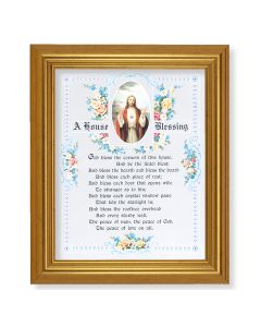 10" x 12" Gold Leaf Finish Beveled Frame with 8" x 10" House Blessing - Sacred Heart of Jesus Textured Art