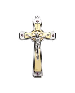 5" Silver and Gold Crucifix with Pink Austrian Set Crystals