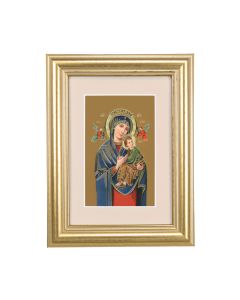 5 1/4" x 6 3/4" Gold Leaf Frame-Cream Matte with a 2 1/2" x 3 3/4" Our Lady of Perpetual Help Print