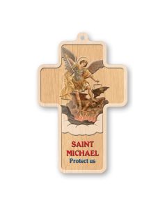Saint Michael Laser Cut Wood Cross