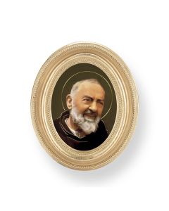 3 1/2" x 4 1/2" Gold Oval Frame with a Padre Pio Print-P65