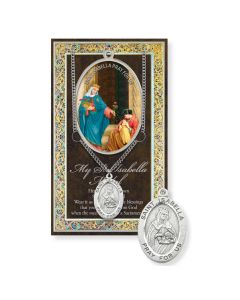 Saint Isabella Genuine Pewter Medal on a 18" Chain with Biography and Picture Folder