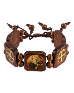 7/8" Saint Benedict Square Wood Tile Beads Knotted Rope Cord Bracelet-P65