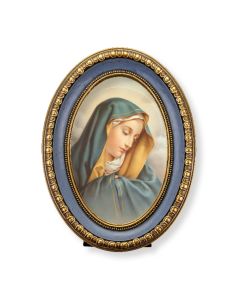 5 1/2" x 7 1/2" Oval Gold-Leaf Frame with a Our Lady of Sorrows Print-P65