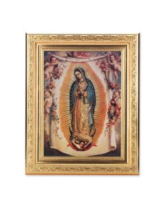 8 1/4" x 10 1/4" Gold Ornate Frame with a 6" x 8" Our Lady of Guadalupe and Angels Print