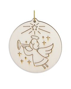 Burnt Wood Art Angel with Horn Christmas Ornament