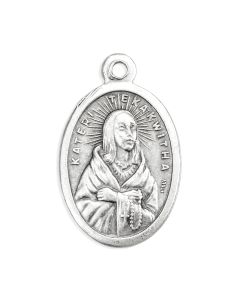 1" Oval Antiqued Silver Oxidized Saint Kateri Tekakwitha Medal