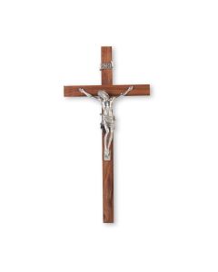 10" Walnut Wood Cross with a Fine Pewter Corpus