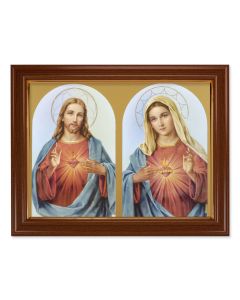 15 1/2" x 19 1/2" Walnut Finish Frame with Gold Accent and a 12" x 16" The Sacred Hearts Textured Art