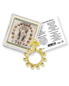 Gold Crucifix Rosary Ring with Prayer Card -P65