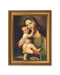 15 1/2" x 19 1/2" Antique Gold Leaf Beveled Frame with Bead Inlay and 12" x 16" Miraculous Image of the Succouring Mary Textured Art