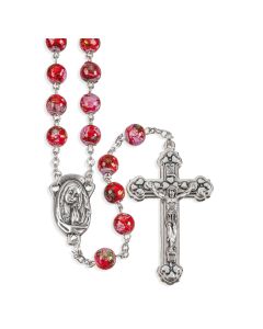 Red Mosaic Glass Bead Rosary