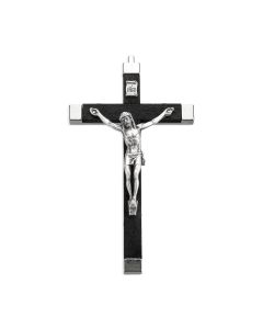 5 1/2" Black Wood Nickel Bound Crucifix with Antiqued Silver Corpus