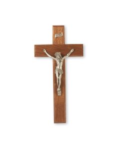 10" Walnut Cross with Fine Pewter Corpus