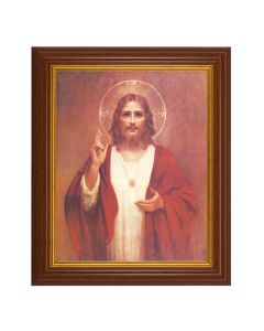10 1/2" x 12 1/2" Walnut Finish Beveled Frame with 8" x 10" Chambers: Sacred Heart of Jesus Textured Art