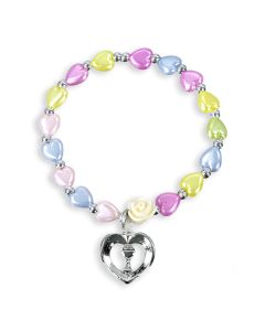 Multicolor Pearlescent Bead Rosary Bracelet with a Heart Shaped Chalice Charm-P65