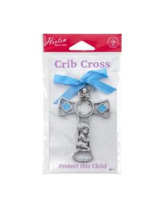 Baby Boy Genuine Pewter Cross with Blue Ribbon
