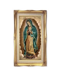 11.25" x 18.5" Gold Leaf Wood Frame with Our Lady of Guadalupe Print