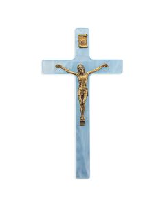 7" Pearlized Blue Cross with Museum Gold Finish Corpus