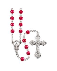 Ruby Faux Pearl Bead Rosary